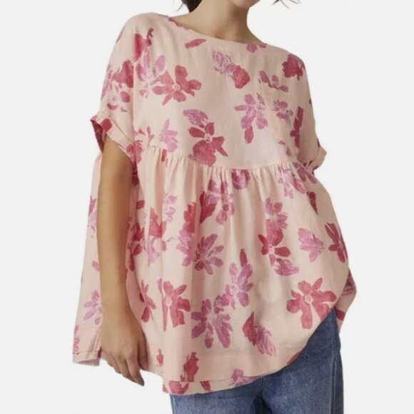 Free People We the Free Moon City Ruffle Hem Pink Floral Flowy Top Small - Picture 1 of 4